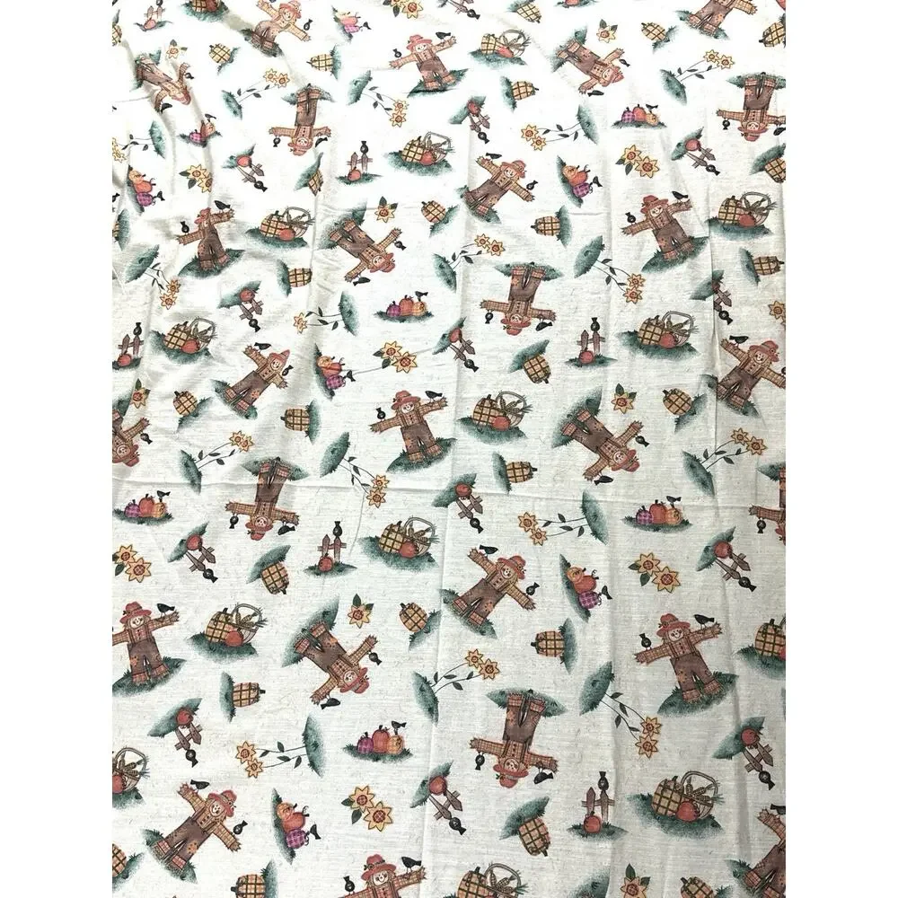 Fall Scarecrow Pumpkin Harvest Tablecloth 56x98” Autumn Thanksgiving Fabric